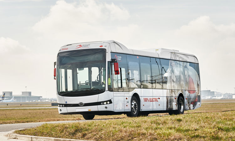 electric bus byd airport shuttle brussels