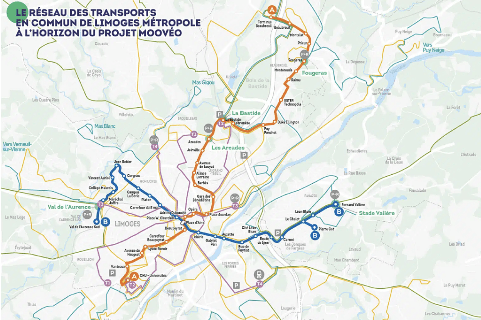 Map of the new A and B lines - © Mobilites - Limoges Métropole